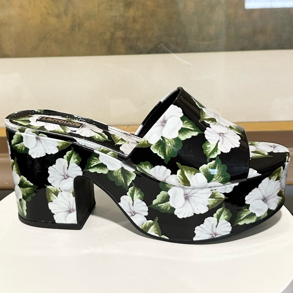 🌹LARROUDE🌹 Miso Platform Sandal In Scarlet Printed Leather Size: 9 - Picture 2 of 7